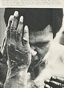 Title from caption on object: “Candid Closeup of a Profusely Sweating Muhammad Ali...”