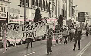 Title from caption on object: “Homosexuals Parade down Hollywood Boulevard”