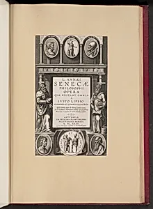 Title Page for L. Annaei Senecae Philosophi Opera Qvae Exstant Omnia a Ivisto Lipsio by Theodor Galle
