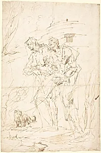 Two Beggars with Their Dog
