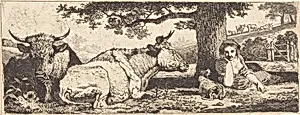 Two Cows and a Woman Lying Down by Jean-Louis Demarne