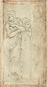 Two Draped Women Standing on Either Side of a Herm