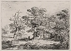Two Hunters and a Stream at Forest Edge
