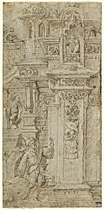 Two Kings and a Woman Leaving an Elaborate Palace