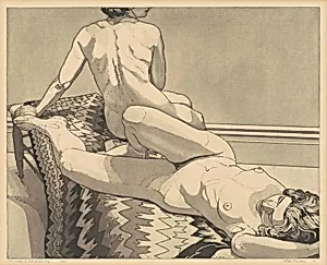 Two Nudes on Old Indian Rug