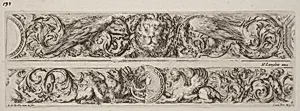 Two Ornamental Bands with Head of a Lion and Woman by Stefano Della Bella