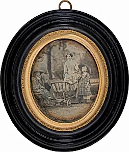 Two Women and Three Children in Garden