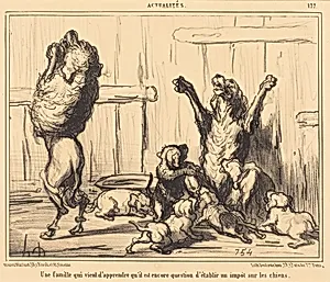 Une Famille qui vient d'apprendre...  un impot sur les chiens by Honoré Daumier