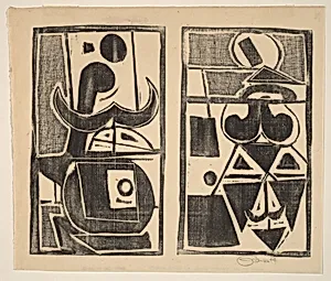 Untitled (Abstract collage monotype woodcut)
