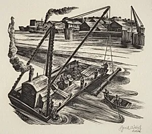 Untitled (Barge With Pipe & Deep Sea Diver)