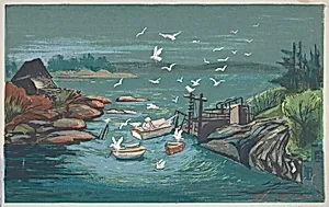 Untitled (Fisherman, Boats and Gulls)