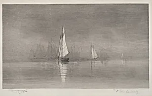 Untitled (Harbor Scene with Sailboats)