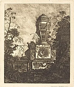 Vase Supported by a Base with Three  Grotesque Faces