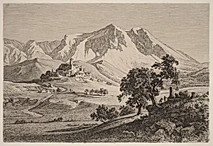 Veduta di Albe e Monte Velino negli Abruzzi