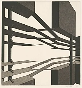(Vertical forms at left and right with criss-cross diagonal beams at center)