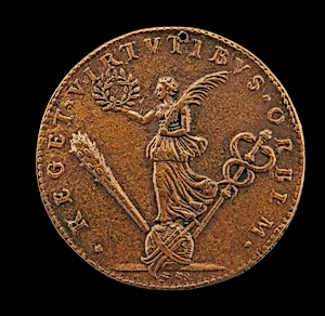 Victory Holding a Palm and Laurel, on a Globe with a Rudder, Club, and Cadeuceus [reverse]