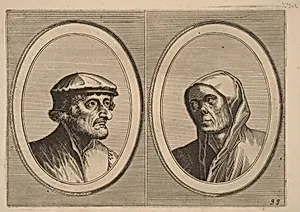 "Voorsichtighe Krijn" and "Broentje Spaer-pots" by Johannes and Lucas van Doetechum after Pieter Bruegel the Elder