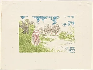 Woman in a Striped Dress in a Landscape (Femme en robe à rayures)
