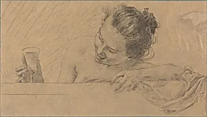 Woman in Bath, Holding a Glass of Wine