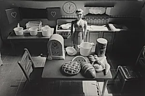 Woman/Purple Dress/Kitchen
