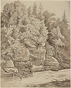Wooded Cliffs along a Stream