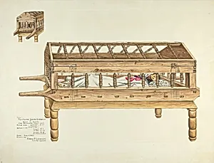 Wooden Coffin and Penitente Santo Entierro (Penitent Saint in Earth)