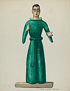 Wooden Santo in Bright Green Dress by Majel G. Claflin