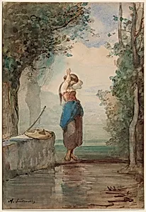 Young Girl Standing by a Stream
