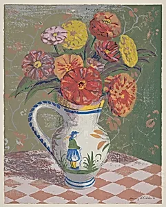 Zinnias in a Quimper Vase