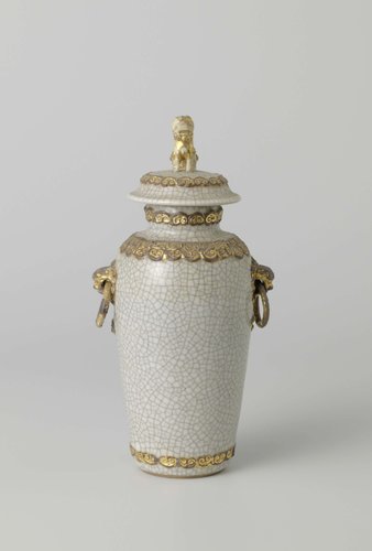 Covered jar with monster heads and gilded bands with ruyi motif by anonymous