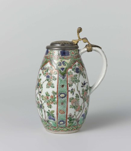 Tankard with flower sprays in panel decoration and cover of tin by anonymous