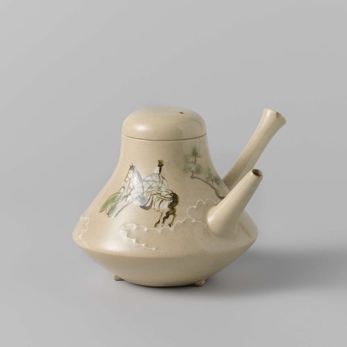 Teapot with a horsemen in a landscape by anonymous