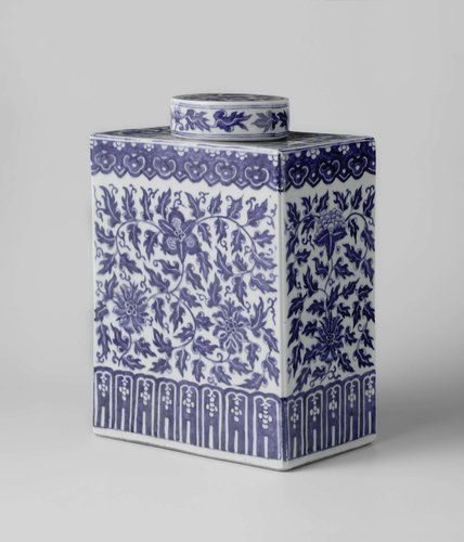 Rectangular tea caddy with flower scrolls and bats by anonymous