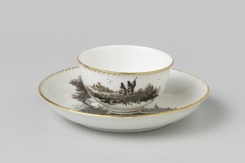 Kop en schotel met riviergezicht by Manufacture Oud-Loosdrecht