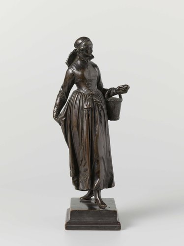 Jonge boerenvrouw gekleed voor de markt