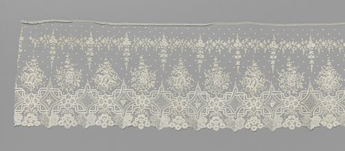 Japonstrook van applicatiekant met schakelrand van geometrische vormen en rozetbloemen by anonymous