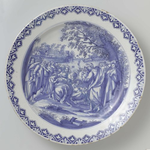 Schotel met Jezus die de kinderen tot zich laat komen