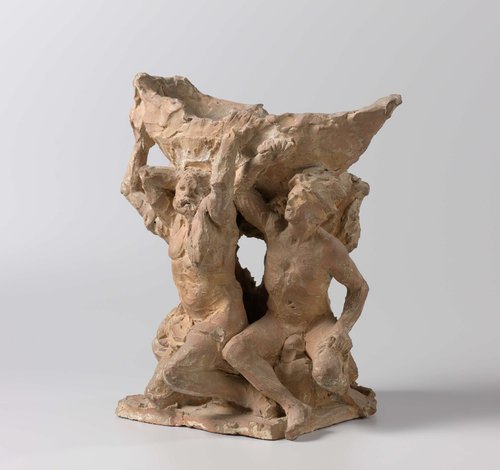 Het koggeschip gedragen door Mercurius, Hercules, Minerva en Neptunus, bekroning voor een pomp