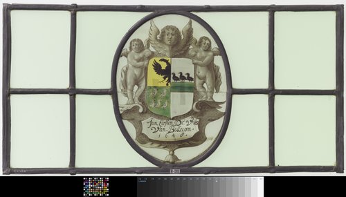 Ruit met wapen en onderschrift "Jan Eersten De Vries Van Bellecom 1648" by anonymous
