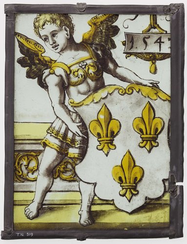 Ruit met jongeman met vleugels met wapenschild in de hand by anonymous