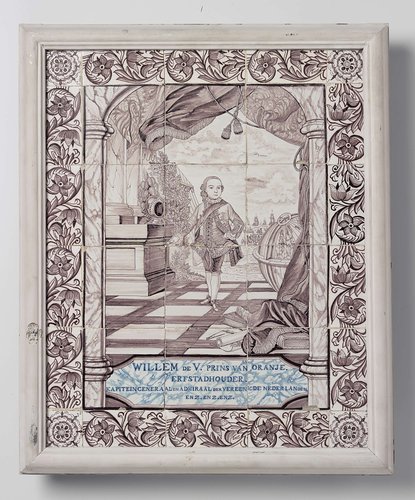 Tegeltableau met portret prins Willem V ten voeten uit by anonymous