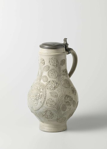 Jug with a coat of arms among floral scrolls by anonymous
