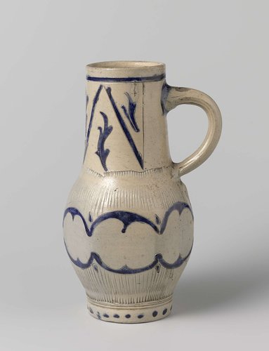 Jug with a hexagonal body and foliate scrolls by anonymous