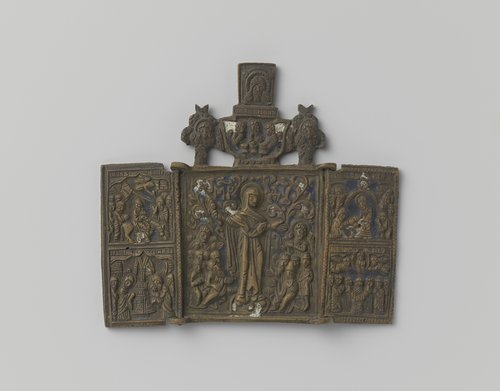 Triptiek met de Moeder Gods omgeven door heiligen en scènes uit het leven van Christus by anonymous