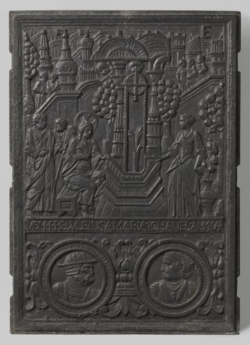 Kachelplaat met Christus en de Samaritaanse vrouw by unknown