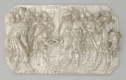 Een lid van de familie Spinola ontvangt de sleutels van een onbekende stad