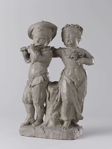 Boy Playing the Flute Accompanied by a Dancing Girl