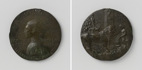 Leonello d'Este, hertog van Ferrara, Reggio Emilia en Modena, penning geslagen ter ere van het huwelijk van de hertog met Maria van Aragon