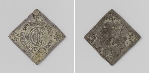 Taler over de benoeming van Johan Georg IV, keurvorst van Saksen tot ridder van de Kouseband door Willem III, munt uitgedeeld bij schietwedstrijden te Dresden by Johann Koch (medailleur)