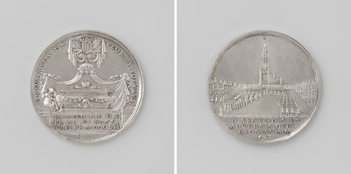 Begrafenis van Willem IV, penning uitgedeeld aan de leden van de Delftse schutterij